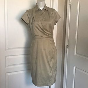 ANN TAYLOR BEIGE SHORT SLEEVE BUTTON UP DRESS